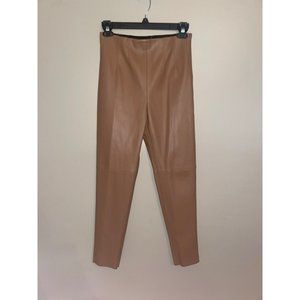 ZARA Women’s Tan Vegan Leather Flat Front Skinny Leg Pants in Size Large